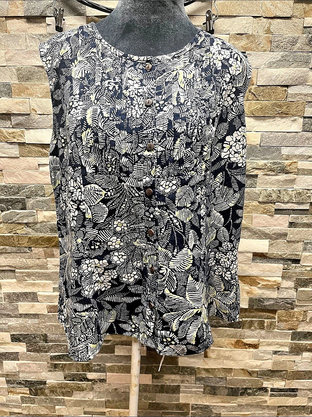 Christopher & Banks Floral Button Front Tunic Blue & Green XL Like New